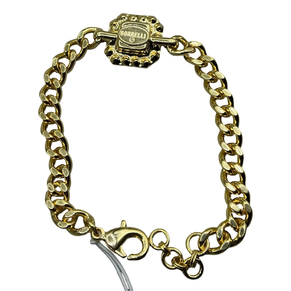 Sorrelli Gold Tone Blue Green Crystal Curb Chain Bracelet BFS88GDC - Picture 5 of 7
